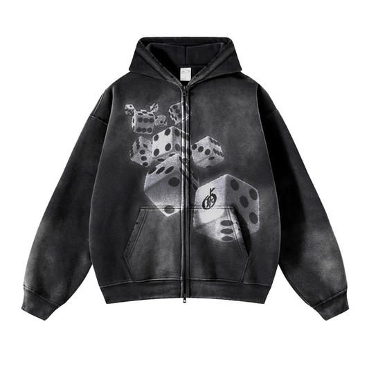 Dice Roller Double Zip Hoodie - Faded Black